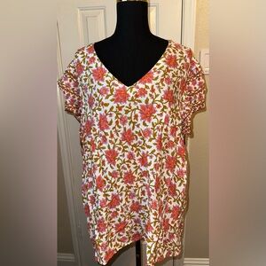 Cynthia Rowley Women’s 2X Floral Boho Top Ruffle Short Flutter Sleeve Blouse